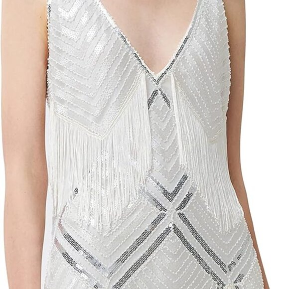 Women's Flapper Dress 1920s Sequin Fringe V-Neck Gatsby Party Outfit - Picture 1 of 5